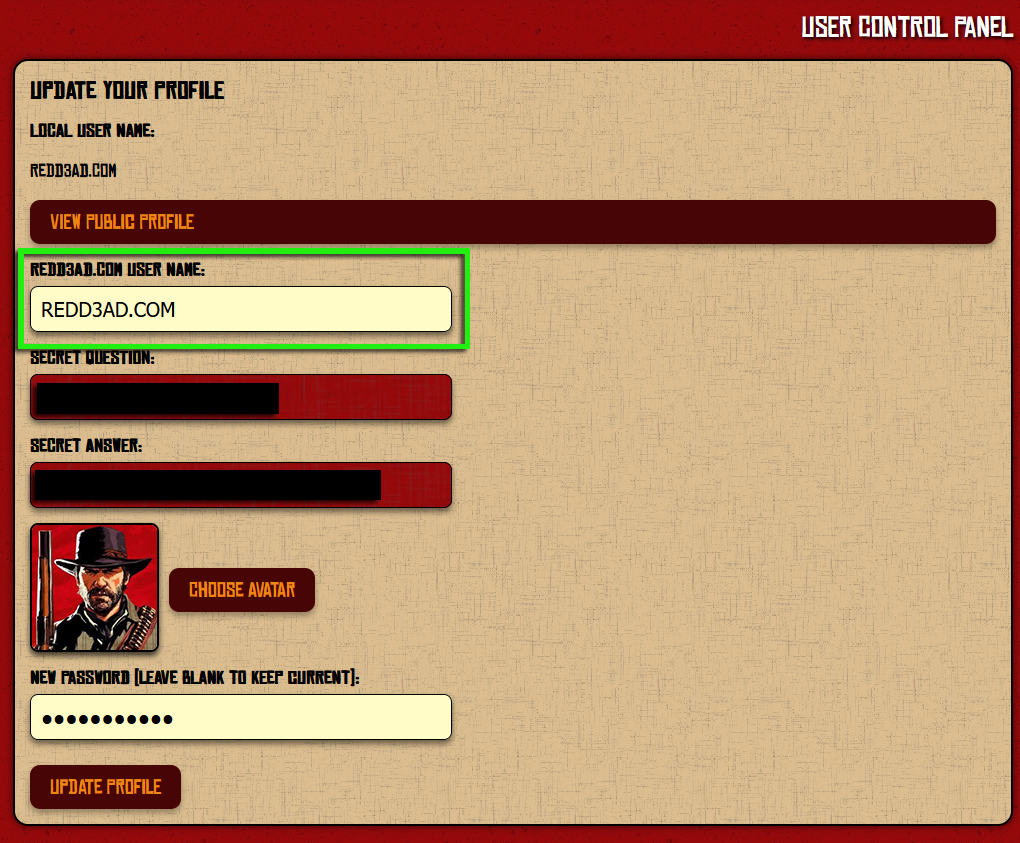 USER CONTROL PANEL